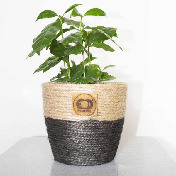 Bloempot jute/zwart upcycled