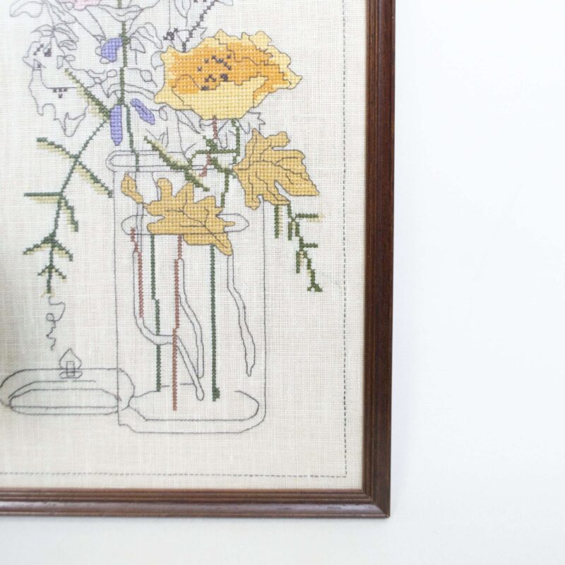 Vintage borduurwerk vaas bloemen - Afbeelding 2