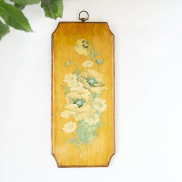 Vintage wandbord hout bloemen