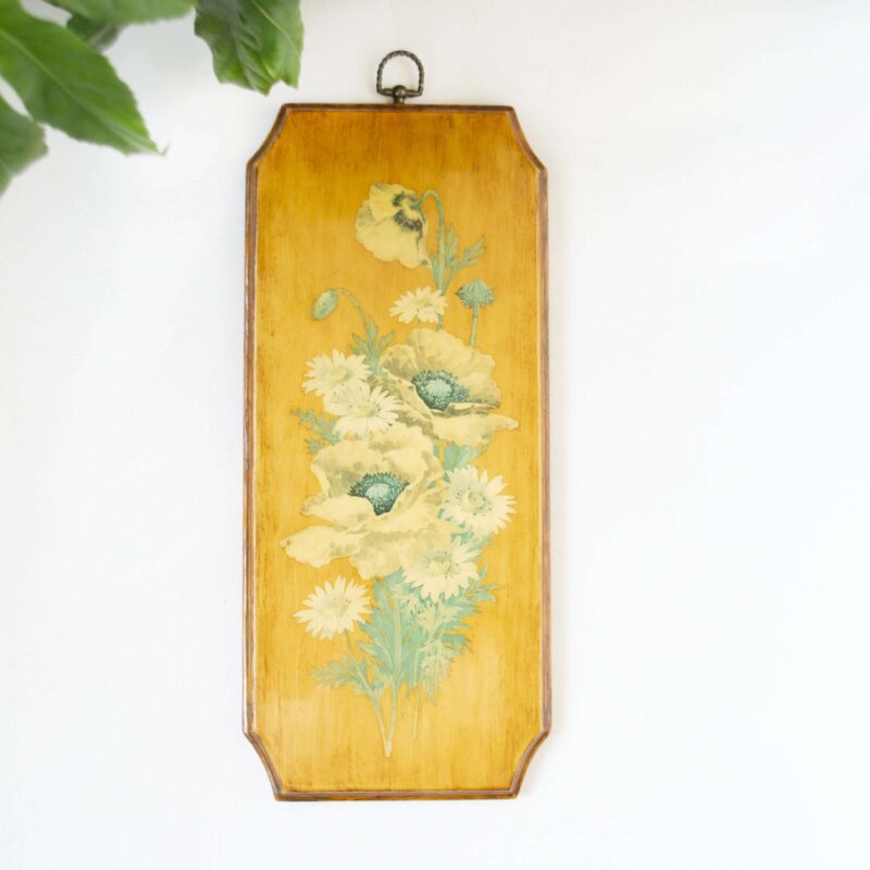 Vintage wandbord hout bloemen