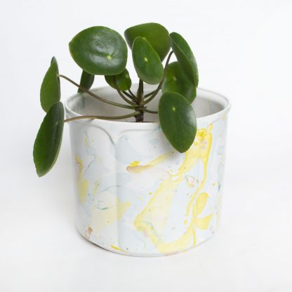 Bloempot marble upcycled geel/mint