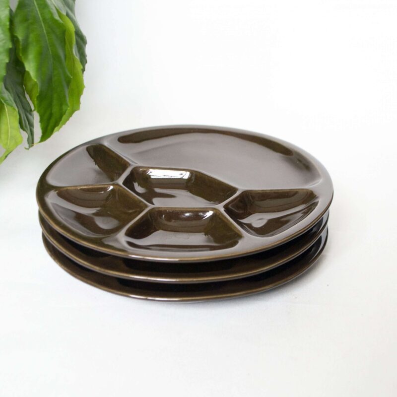 Vintage fondueborden set bruin