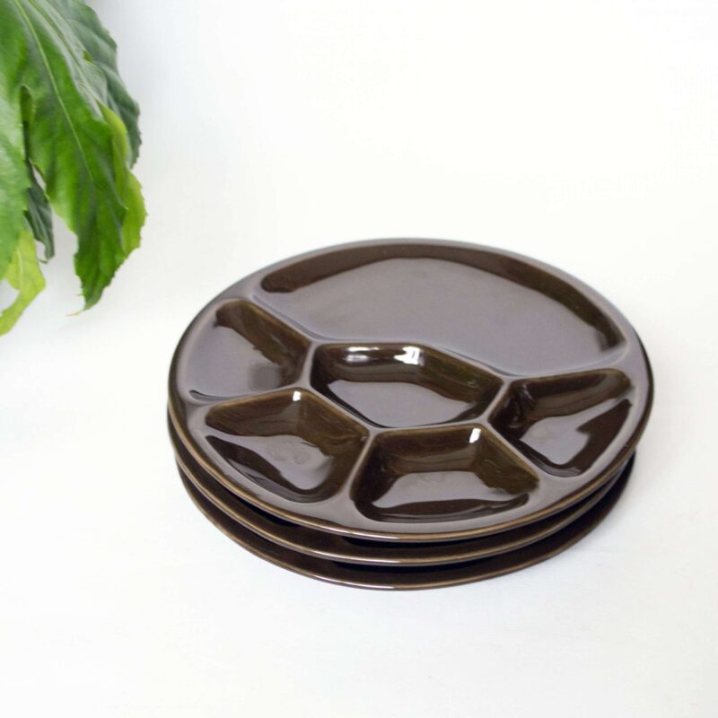 Vintage fondueborden set bruin