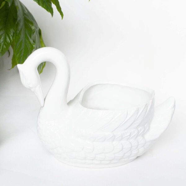 Vintage bloempot zwaan