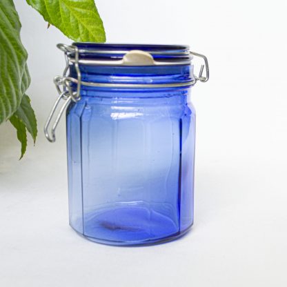 Vintage weckpot blauw glas