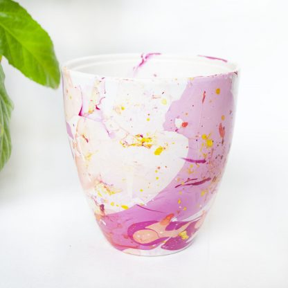 Marble bloempot upcycled roze/geel