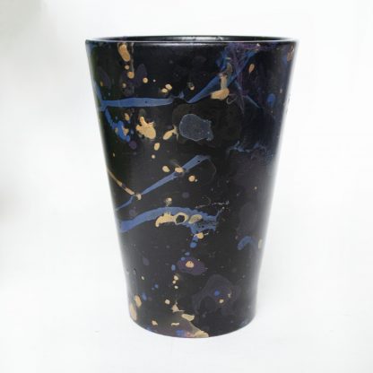 Marble vaas upcycled zwart/blauw
