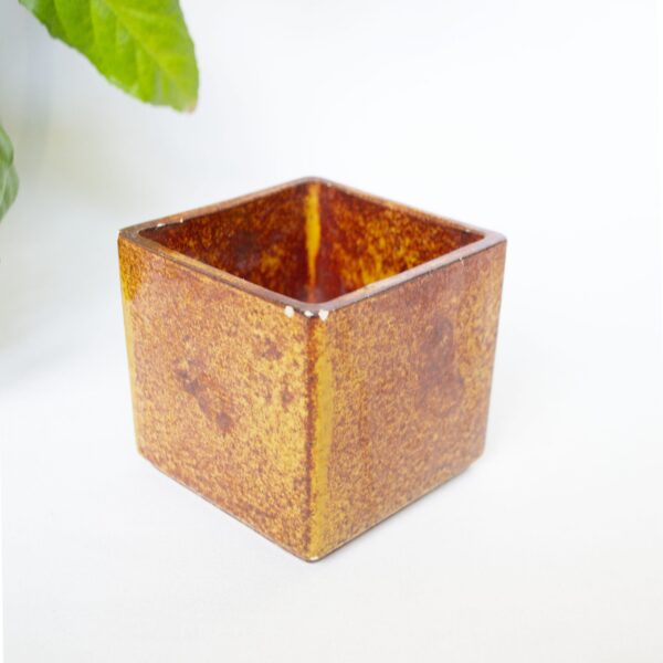 Vintage bloempotje vierkant bruin 