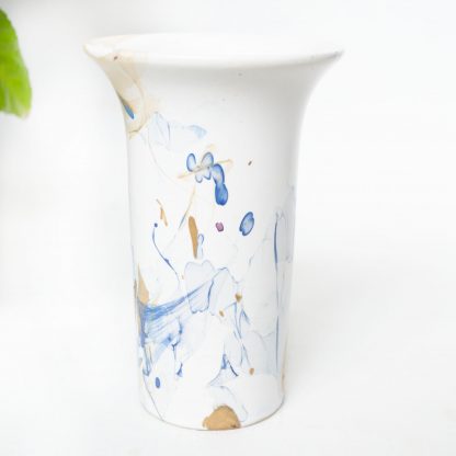 Marble vaas upcycled wit/blauw