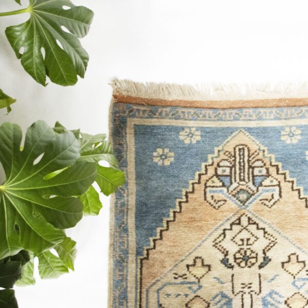 Vintage tapijt/deurmat lichtblauw