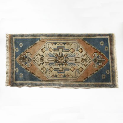 Vintage tapijt/deurmat lichtblauw