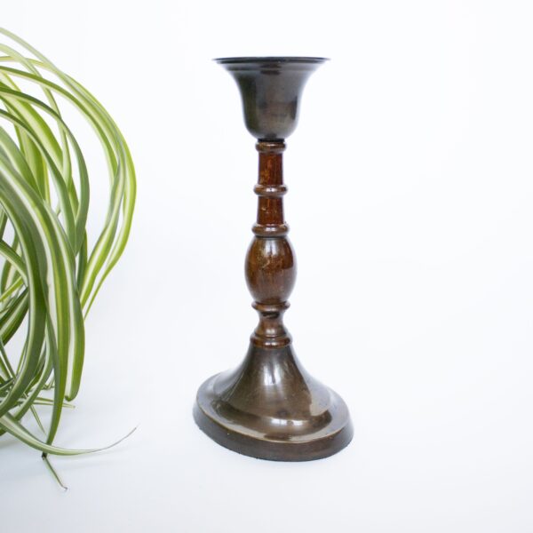 Vintage kandelaar hout/metaal bruin