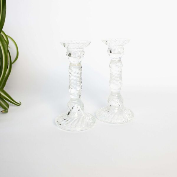 Vintage kandelaar set ribbel glas