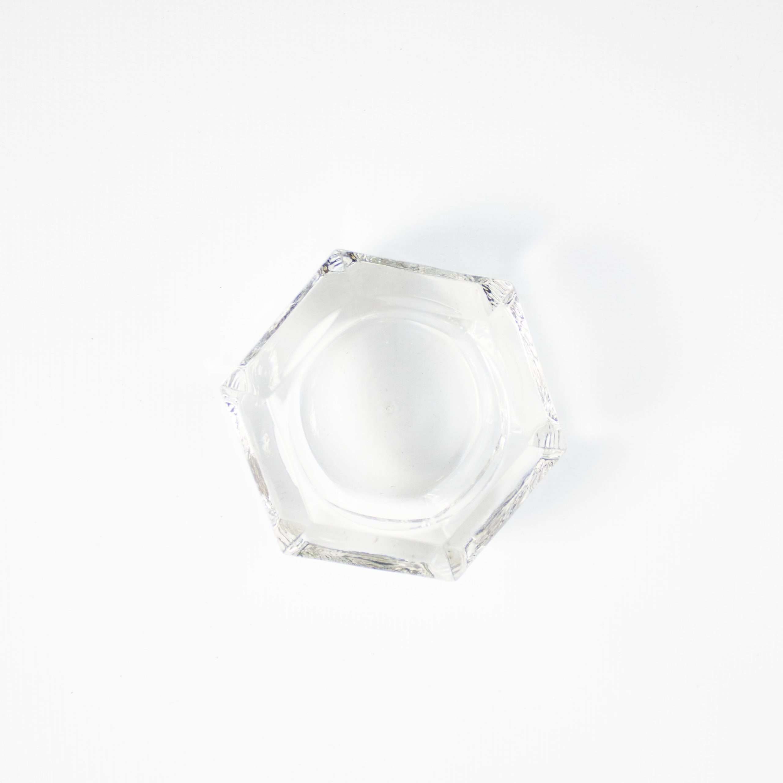 Vintage glas waxinelichthouder zeshoekig