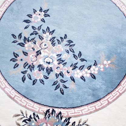 Vintage tapijt ovaal blauw bloemen