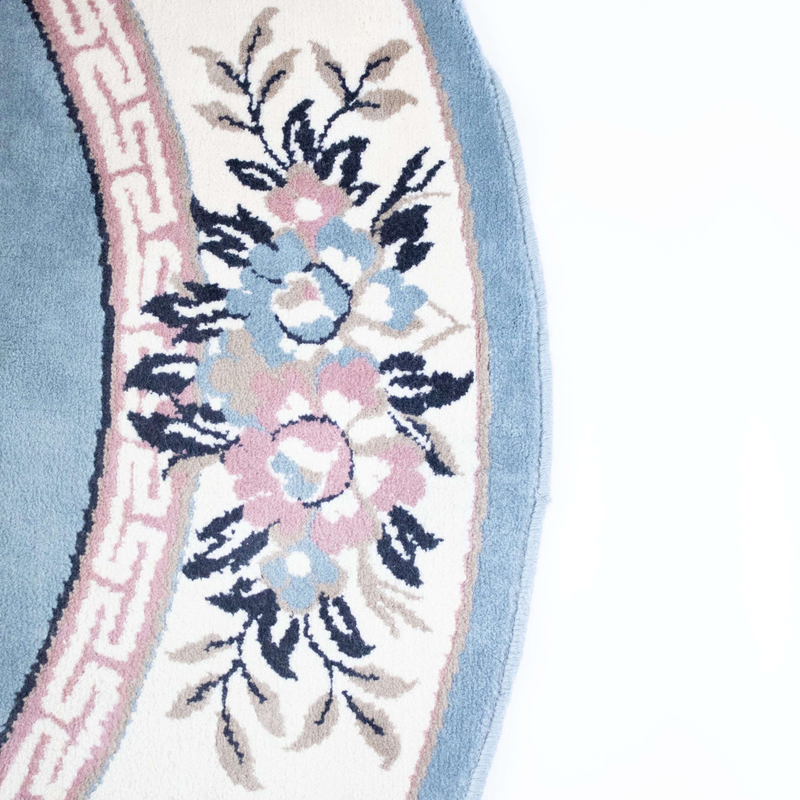 Vintage tapijt ovaal blauw bloemen