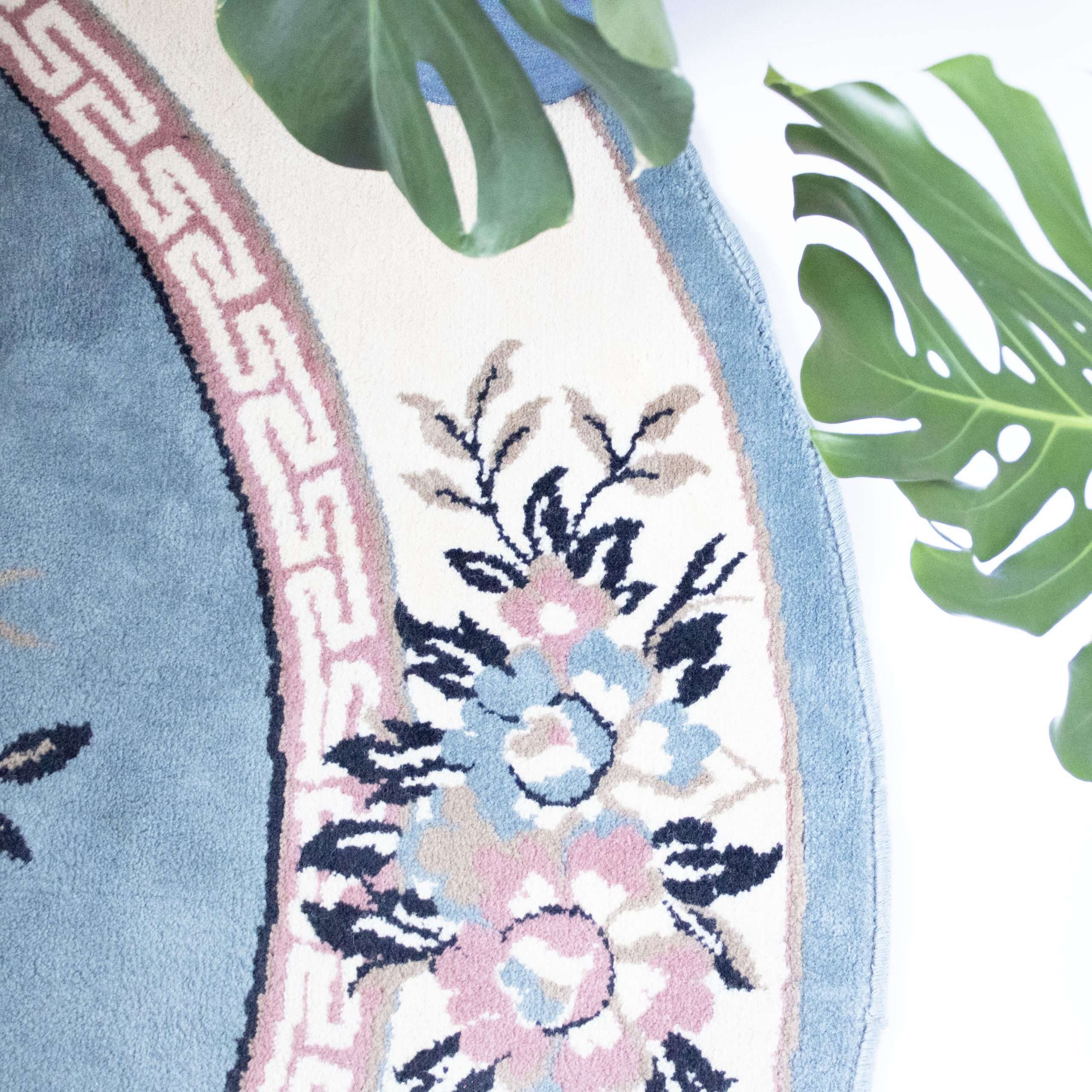 Vintage tapijt ovaal blauw bloemen