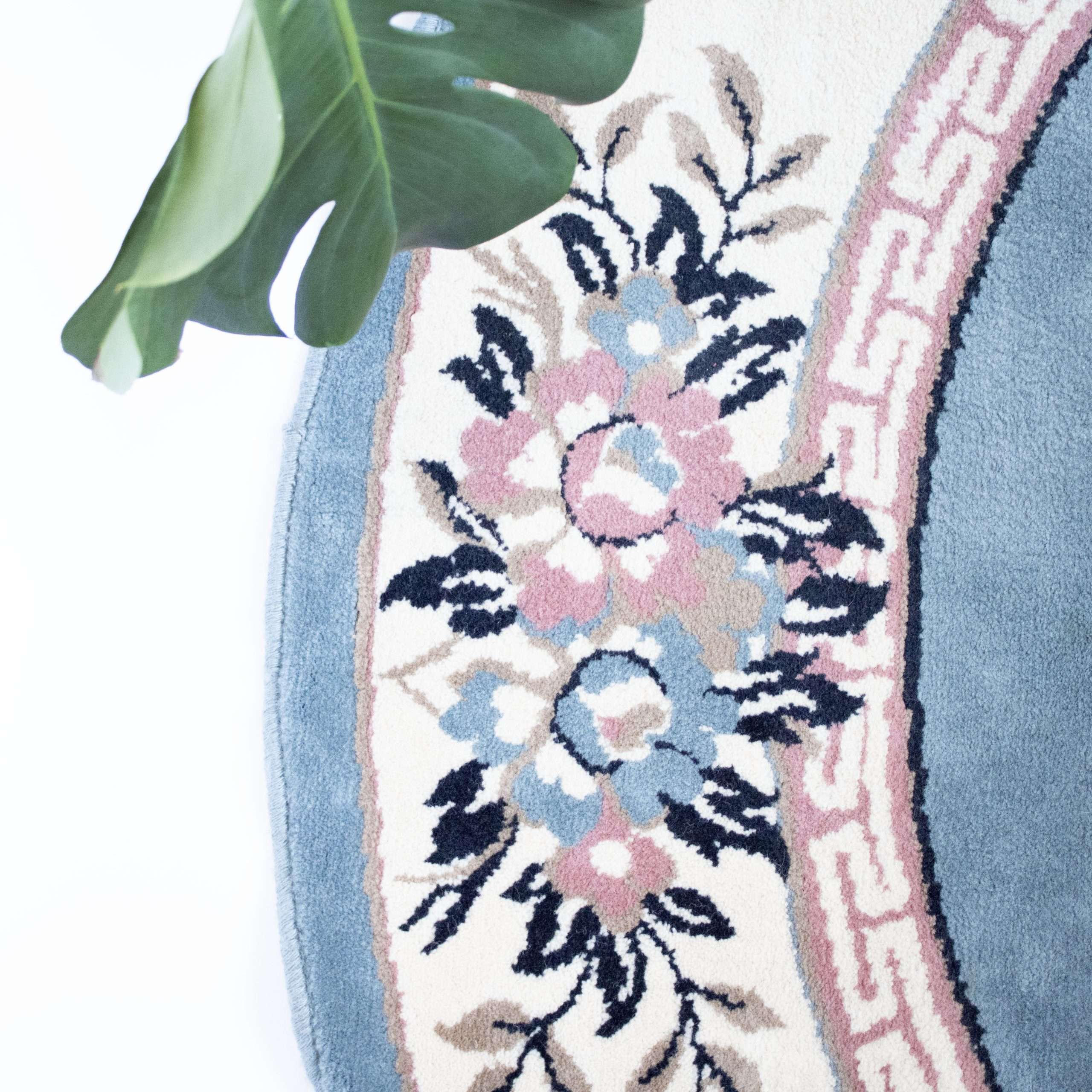Vintage tapijt ovaal blauw bloemen