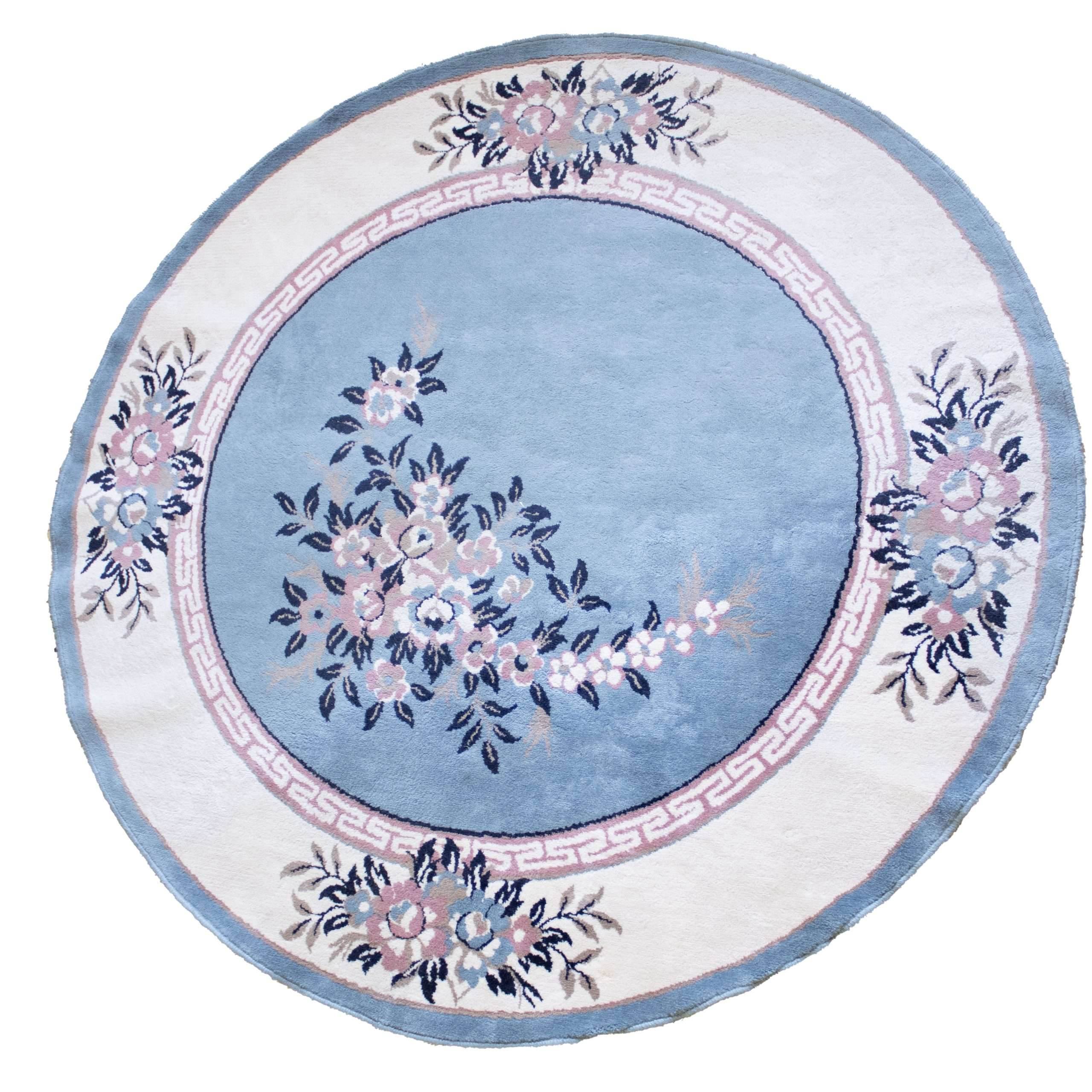 Vintage tapijt ovaal blauw bloemen