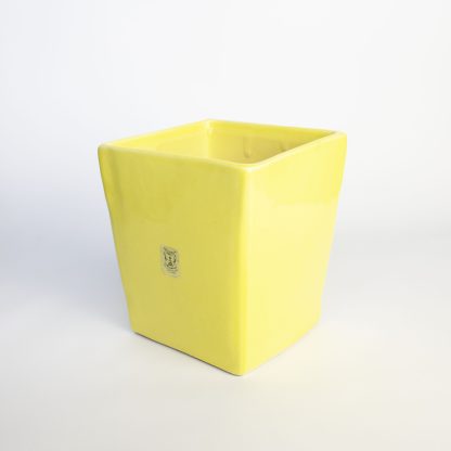 Vintage bloempot geel vierkant