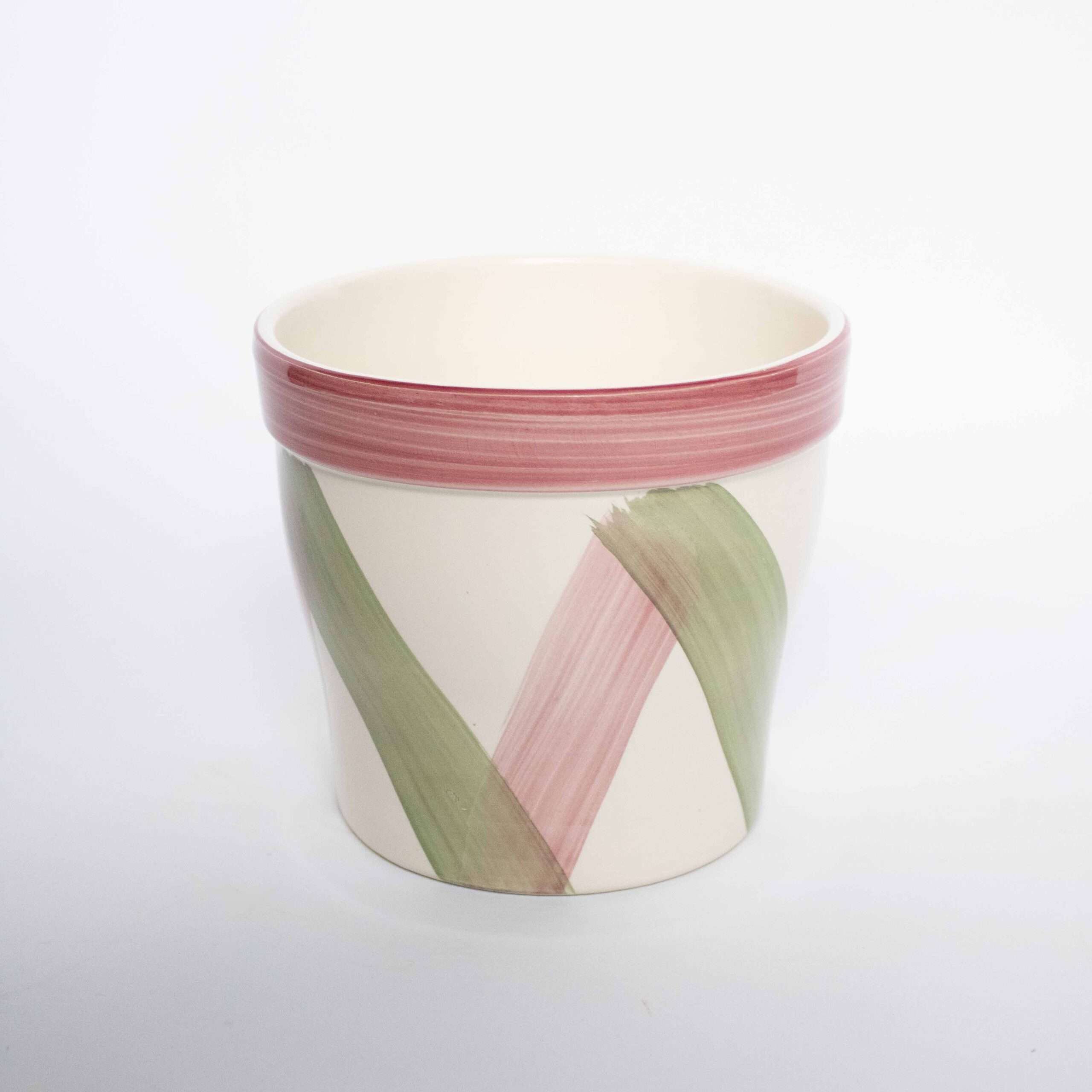 Vintage bloempot groen/roze