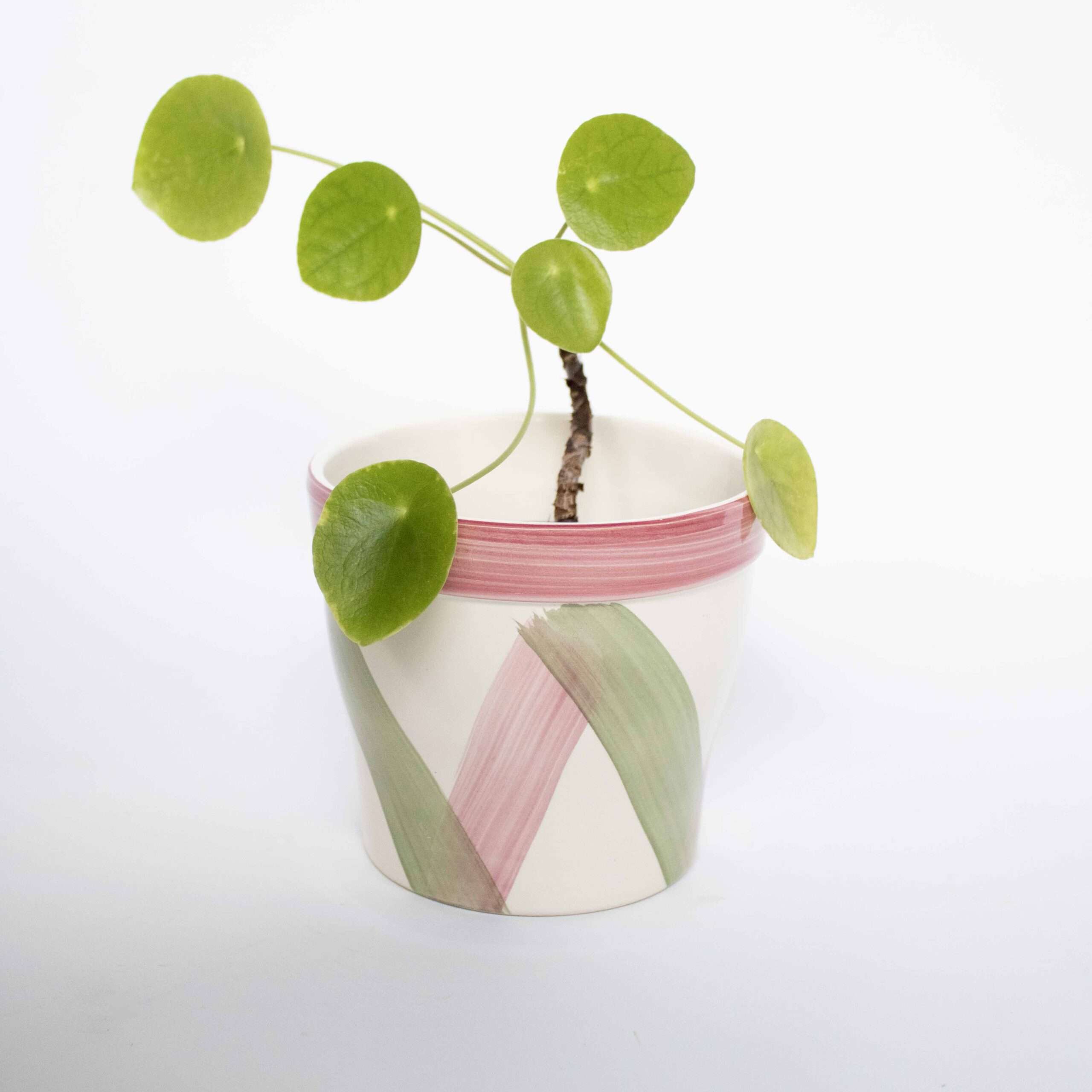 Vintage bloempot groen/roze