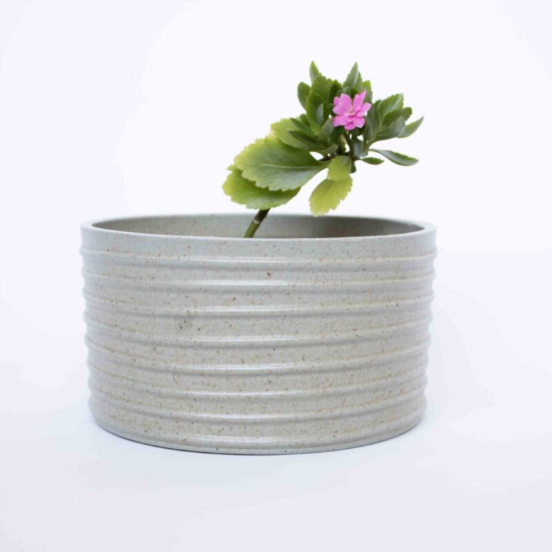 Vintage bloempot blauw/grijs laag