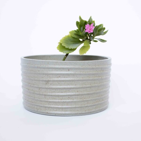 Vintage bloempot blauw/grijs laag