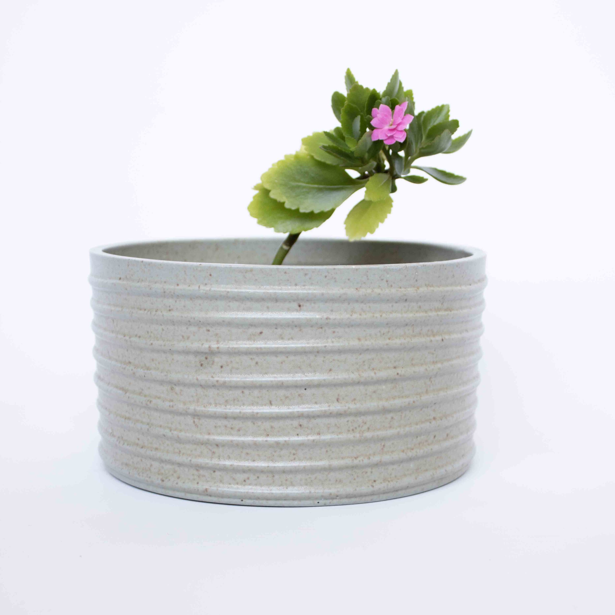 Vintage bloempot blauw/grijs laag